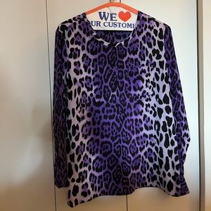 Equipment Silk purple leopard blouse